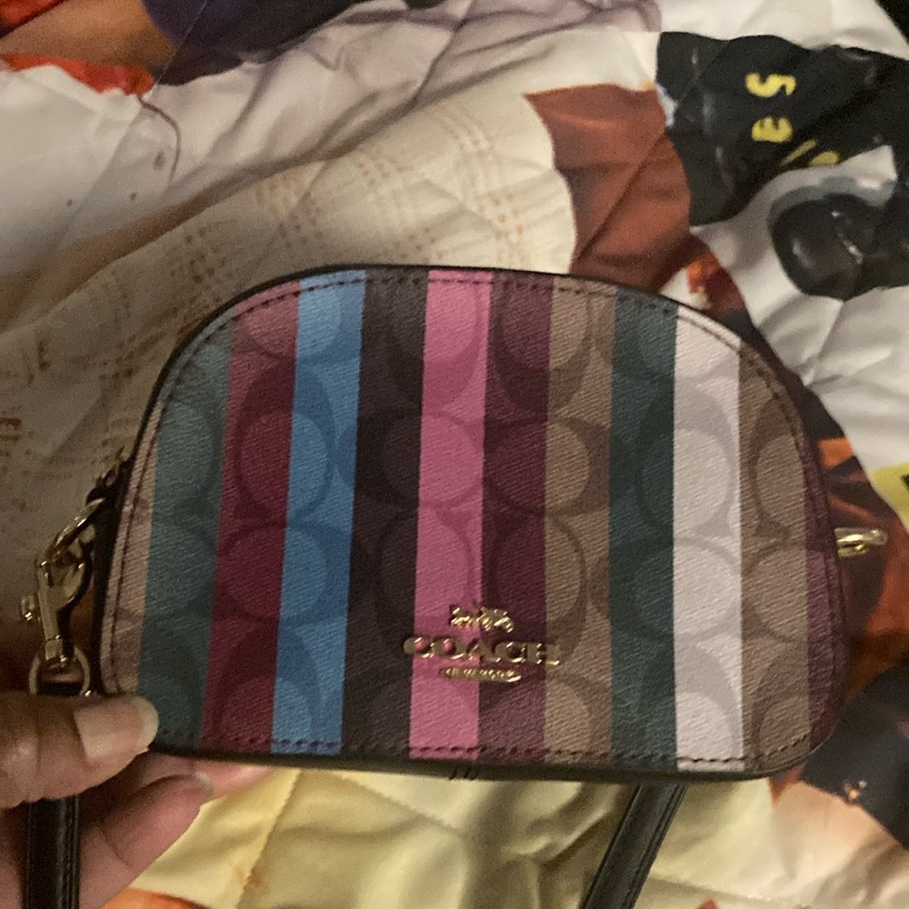 Coach Pink and Blue Crossbody Bag with Gold-Tone Hardware